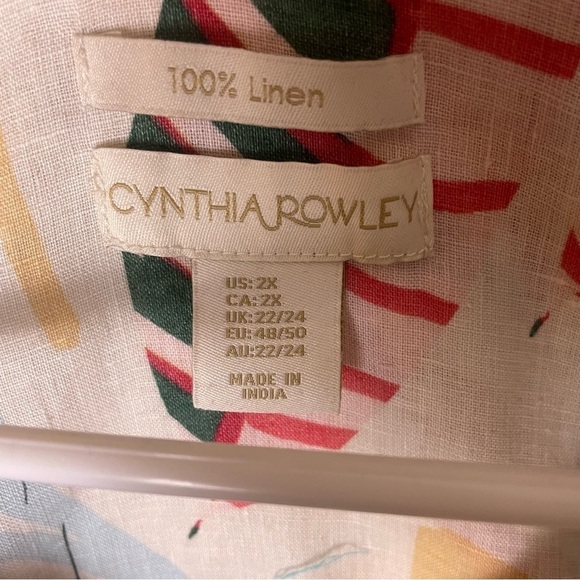 100% Linen blouse 2X  tropical leaf print beach vibes coastal Cynthia Rowley - Picture 3 of 8